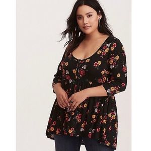 Torrid 3/4 Sleeve Babydoll Top